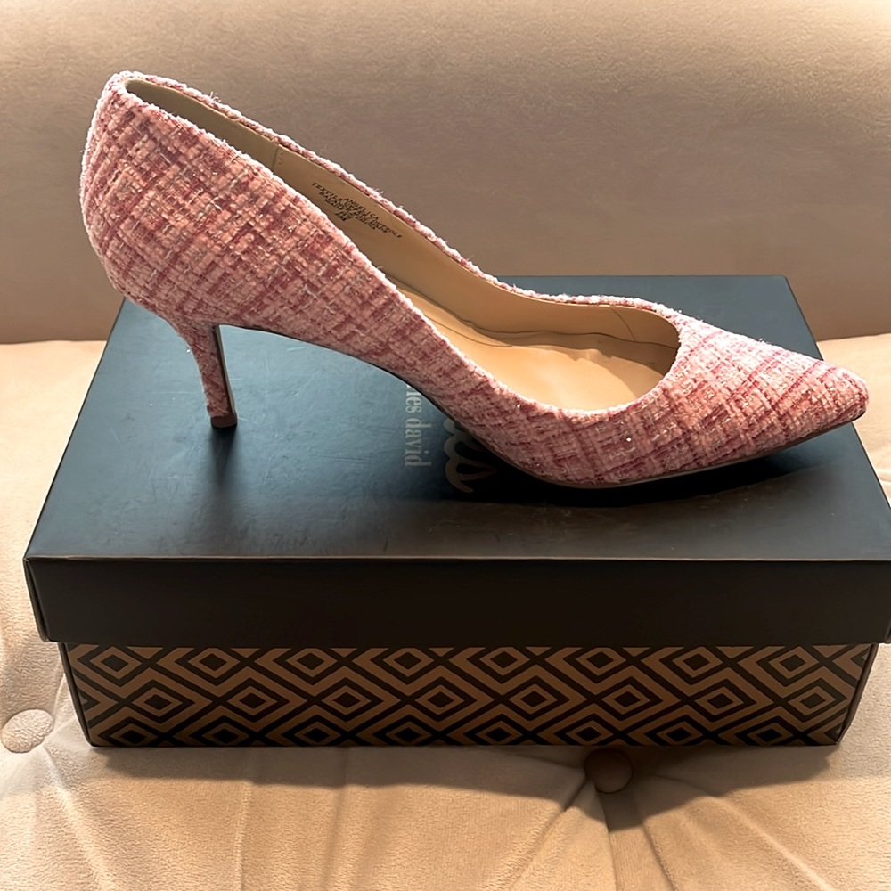 Flamingo Pink Multi Tweed plaid high heels 👠